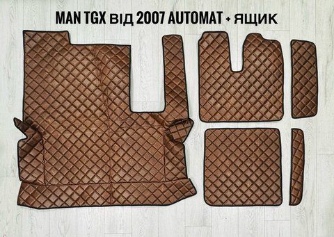 Килимки ЕКО-шкіра для вантажного авто MAN TGX з 2007 автомат + 1 ящик КОРИЧНЕВИЙ 9111 фото
