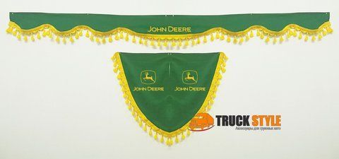 Ламбрекен на лобове скло + 2 уголки John Deere Джон дір ( ламбрекени, штори в кабіну) 1012johndeere фото